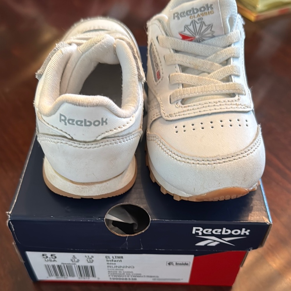 Reebok Kids White and Gum Sole Classic Sneakers